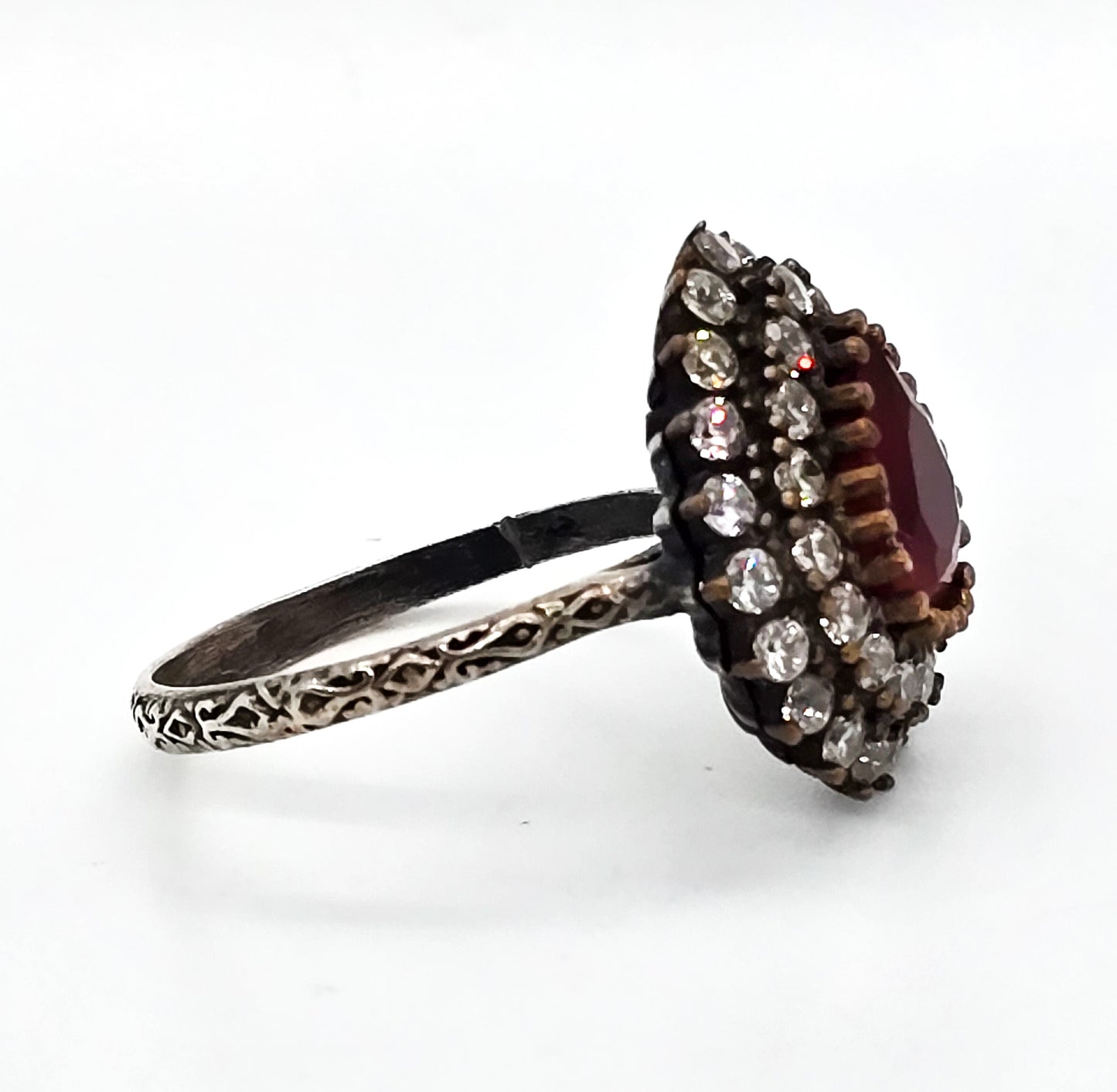 Turkish Harem ring Red Paste double halo vermeil sterling silver ring size 8.25