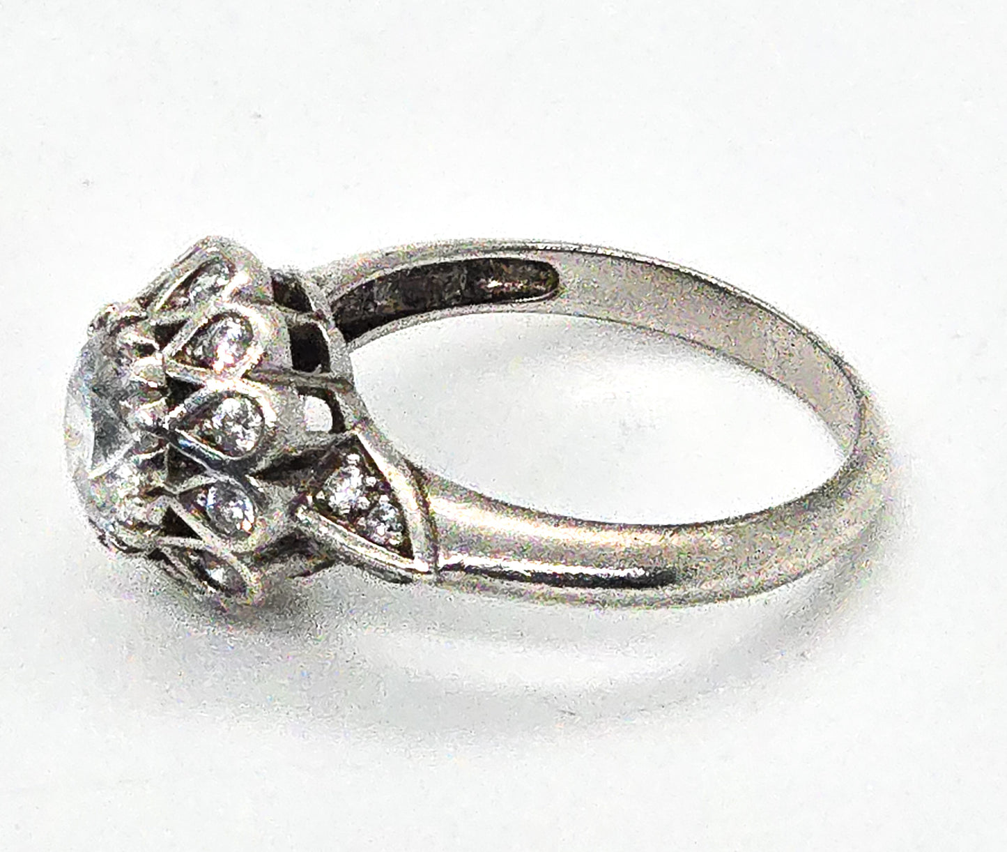 Victorian Style Cubic Zirconia sterling silver vintage engagement ring size 7