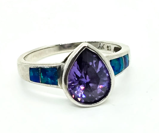 Anne Klein pear cut amethyst and blue fire opal sterling silver ring size 9