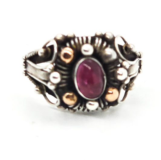 Pink Tourmaline Rose Gold Plated Balinese style sterling silver vintage ring size 8