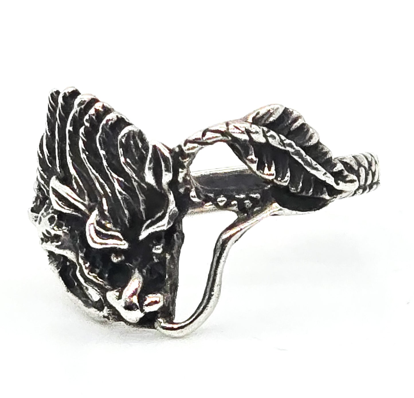 Chinese Export Asian Dragon vintage sterling silver figural ring size 5