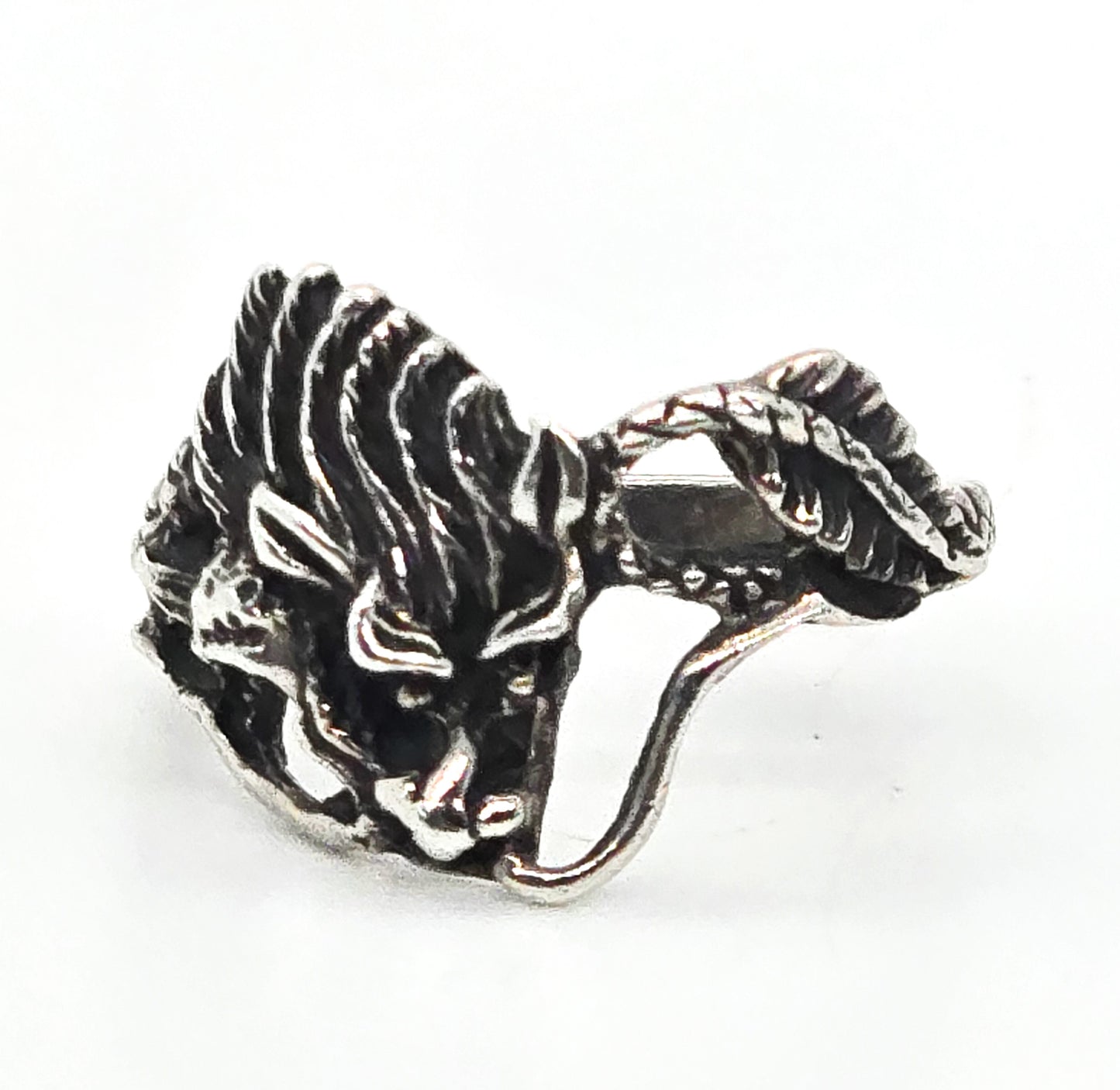 Chinese Export Asian Dragon vintage sterling silver figural ring size 5