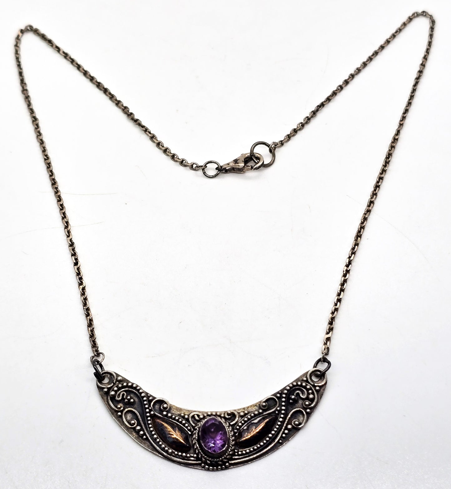 Amethyst Bali Balinese purple gemstone sterling silver gold vintage statement necklace