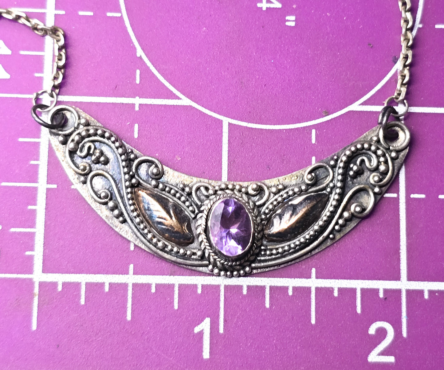 Amethyst Bali Balinese purple gemstone sterling silver gold vintage statement necklace