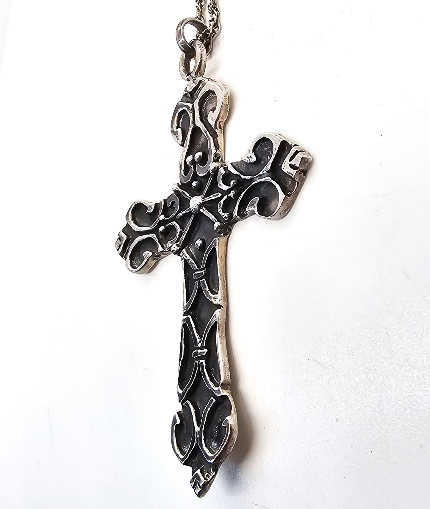 Celtic Viking hammered cross vintage sterling silver large vintage cross pendant necklace