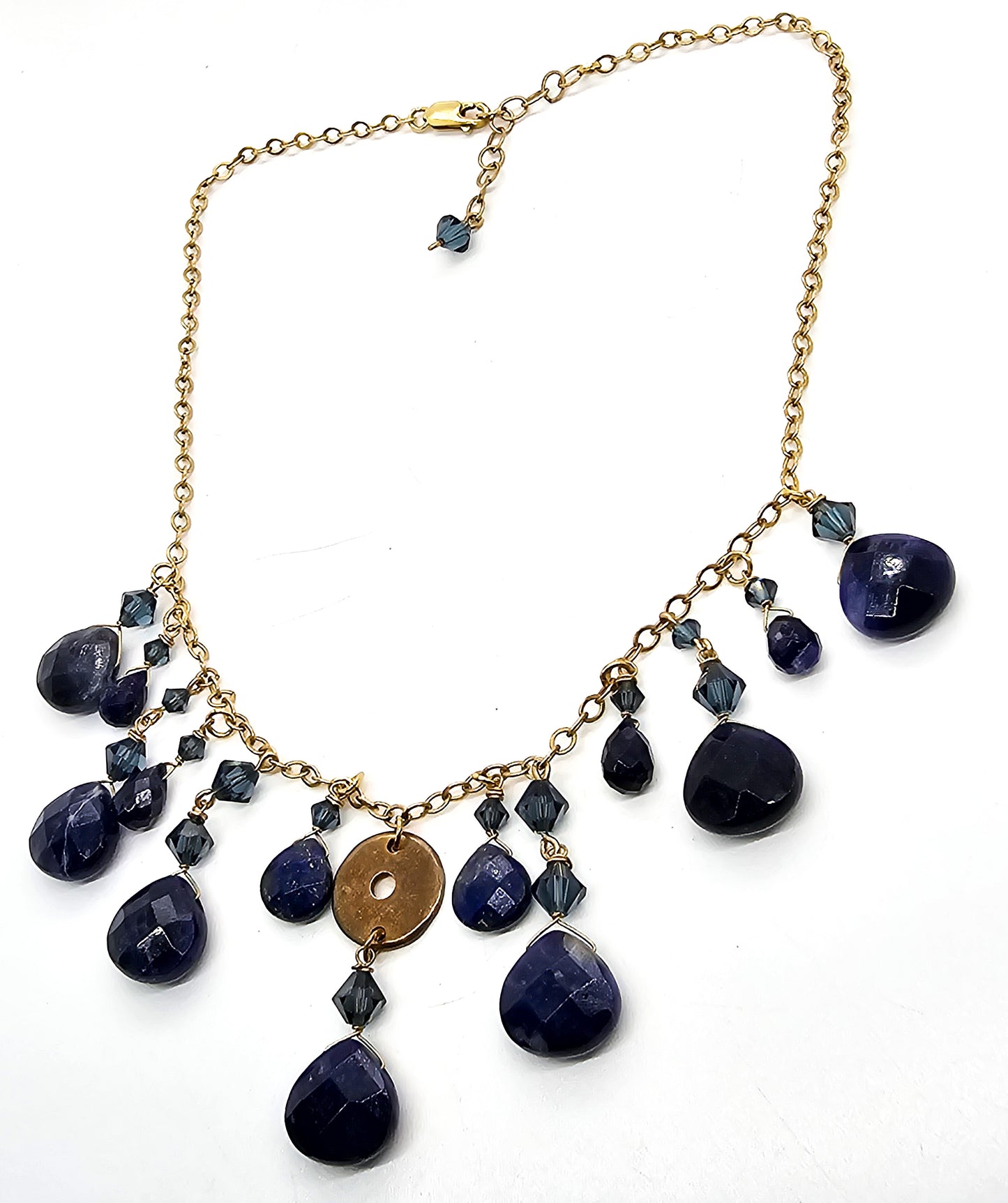 Lapis Lazuli blue gemstone 14kt 1/20 yellow gold filled statement necklace