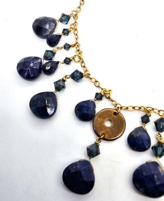 Lapis Lazuli blue gemstone 14kt 1/20 yellow gold filled statement necklace