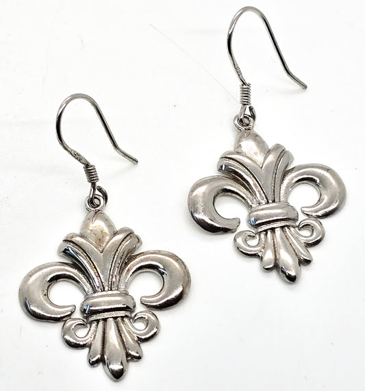 Fleur de Lis French Creole Rhodium plated sterling silver drop earrings