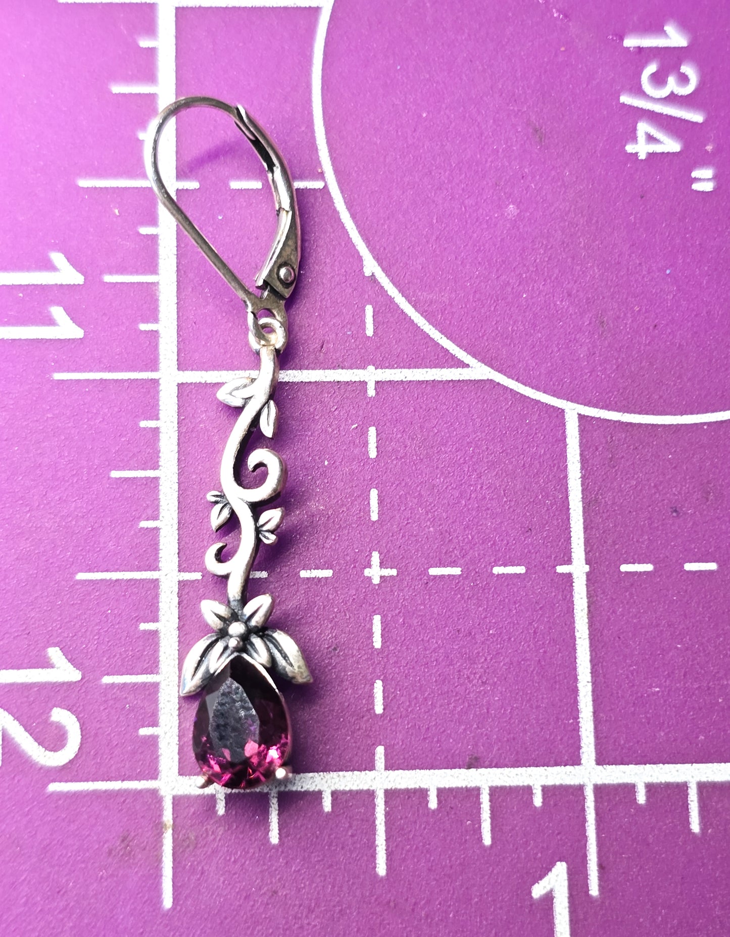 Twisted Ivy purple pear cut rhinestone sterling silver lever back earrings