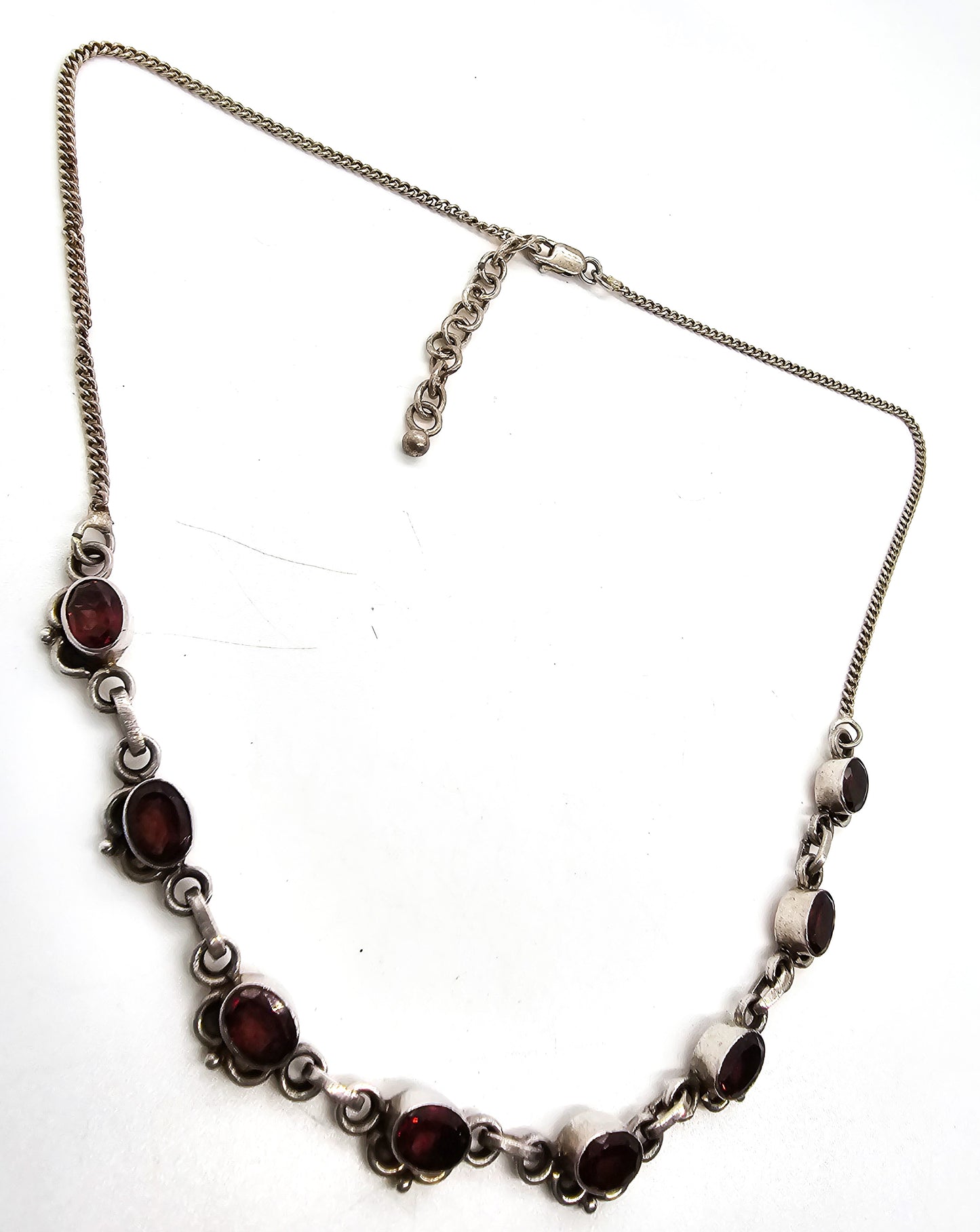 Garnet red gemstone sterling silver Balinese style sterling silver choker necklace