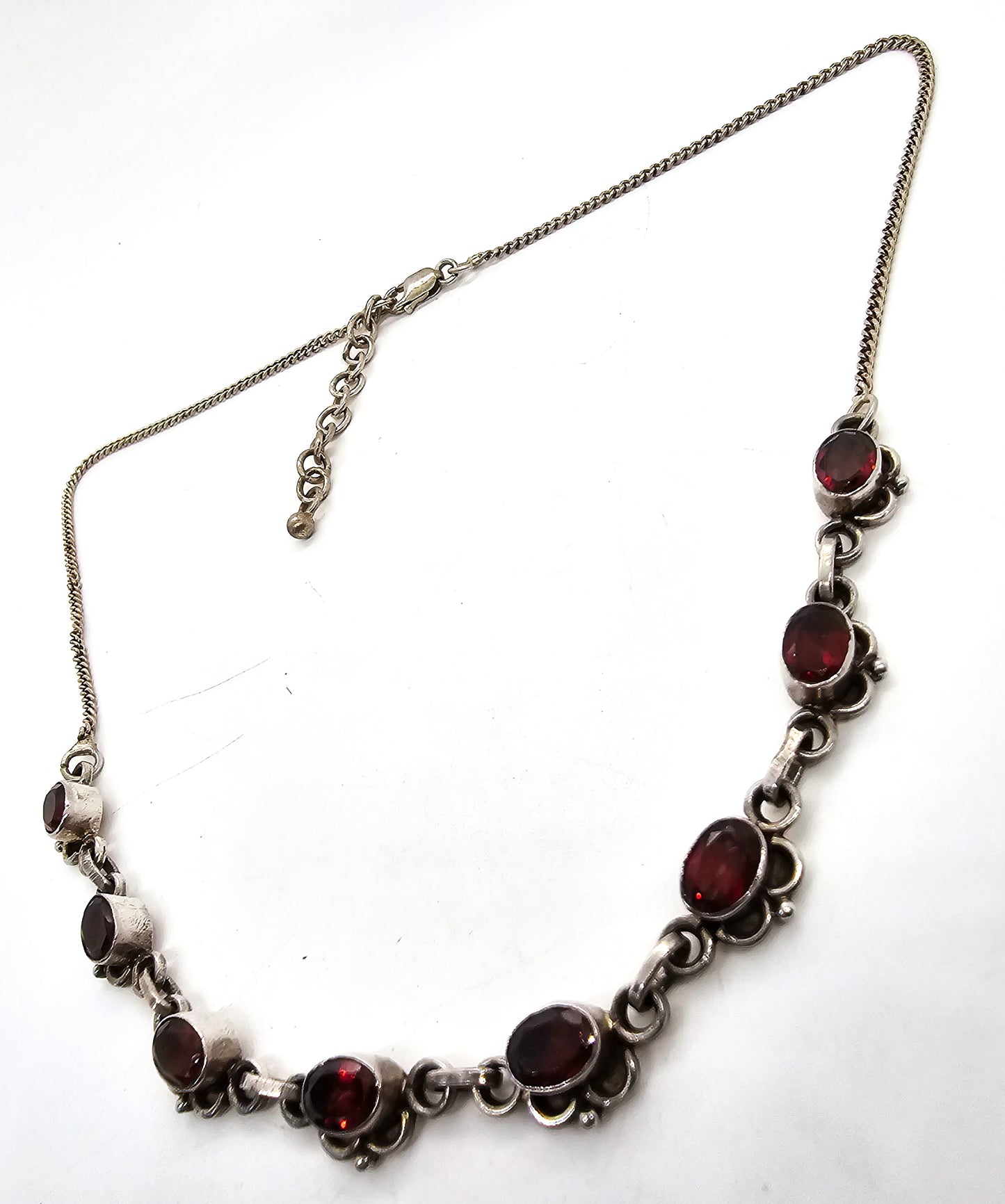Garnet red gemstone sterling silver Balinese style sterling silver choker necklace