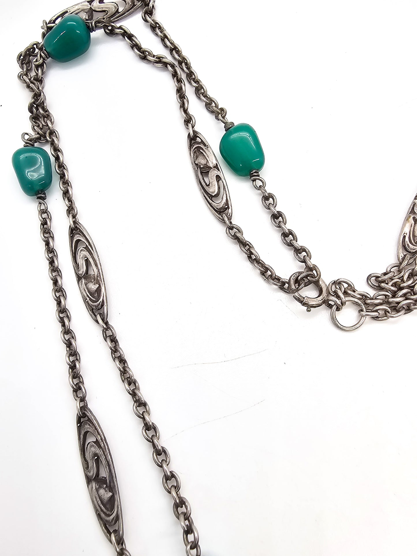 Art Nouveau Jugendstil Nymph woman opera length sterling silver chain necklace 57"