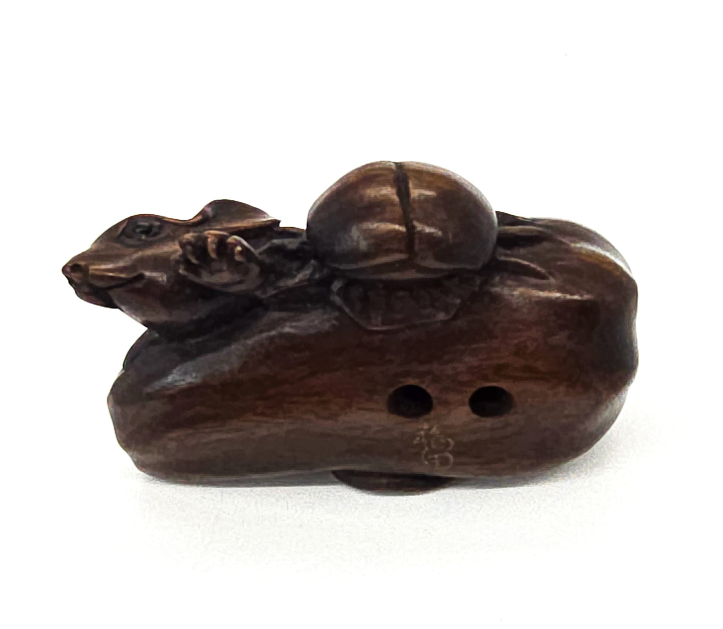 Netsuke Japanese Boxwood vintage carved rat dark boxwood sculpture carving
