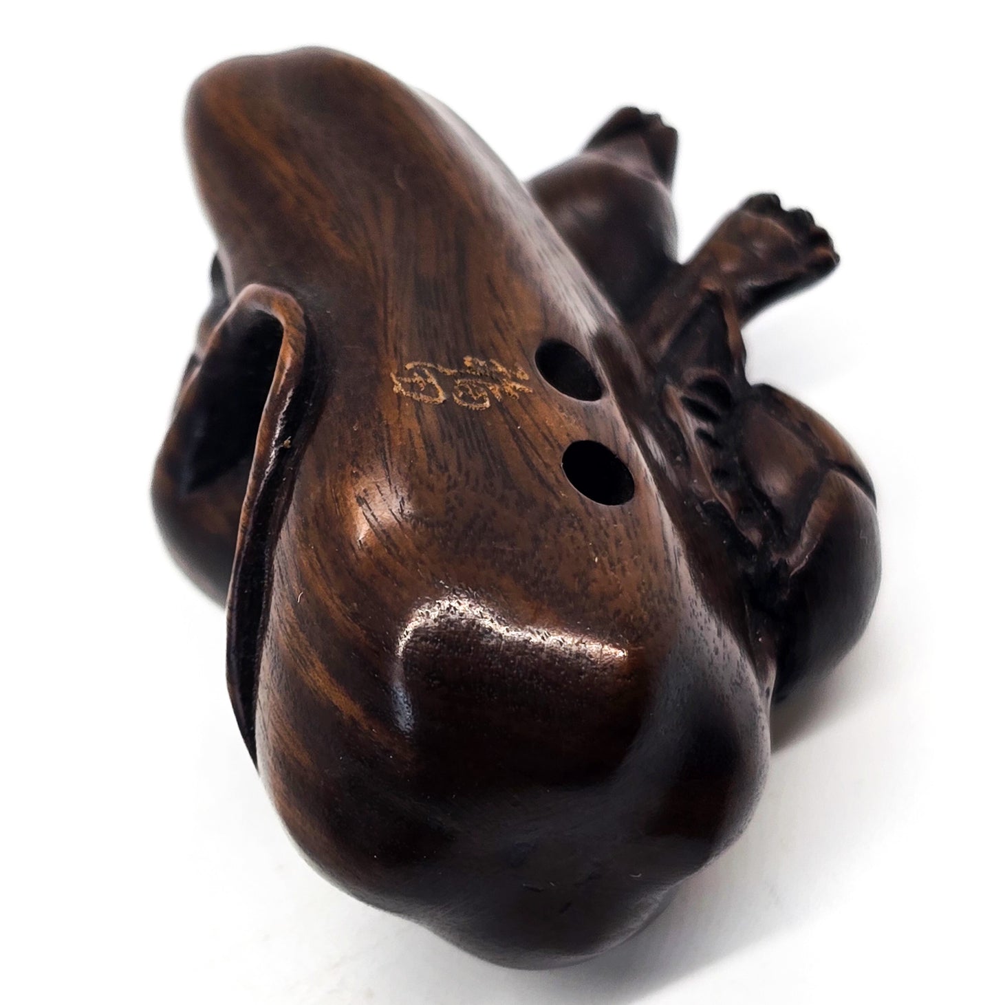 Netsuke Japanese Boxwood vintage carved rat dark boxwood sculpture carving