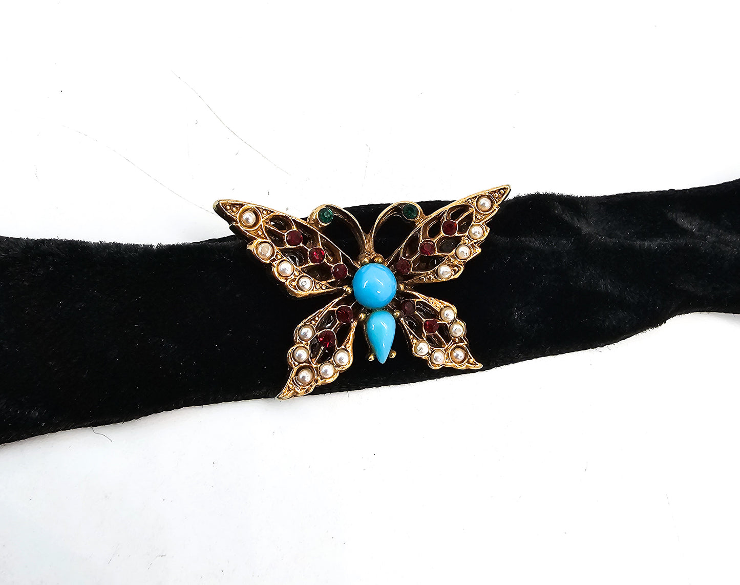 Arthur Pepper Art Rhinestone Butterfly black velvet vintage choker necklace
