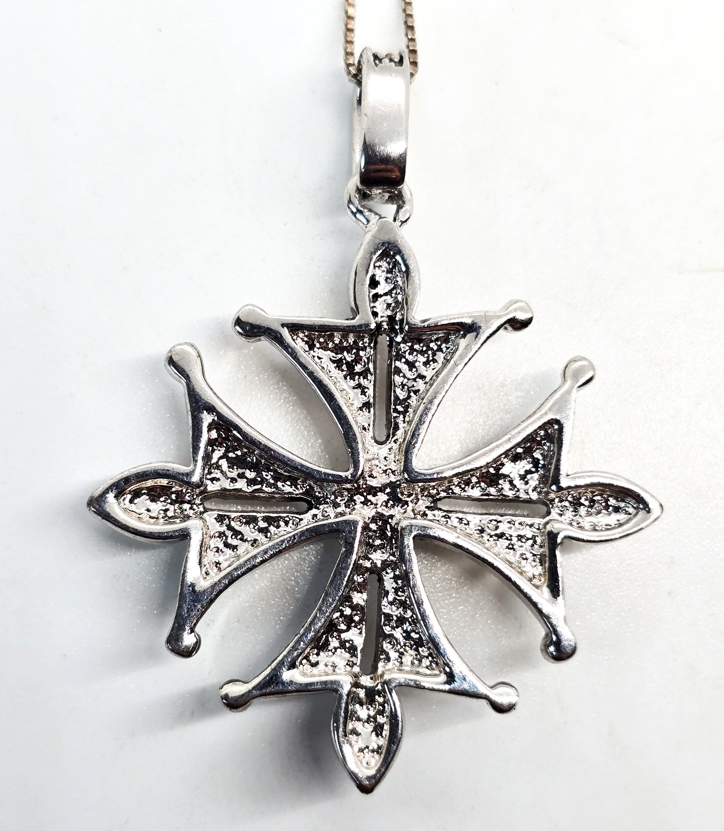 Maltese cross marcasite and rhinestone silver plated necklace