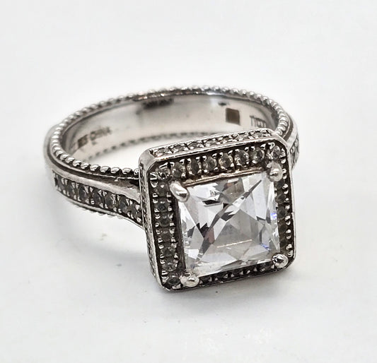 Tycoon Cubic Zirconia Princess cut high end sterling silver ring size 9