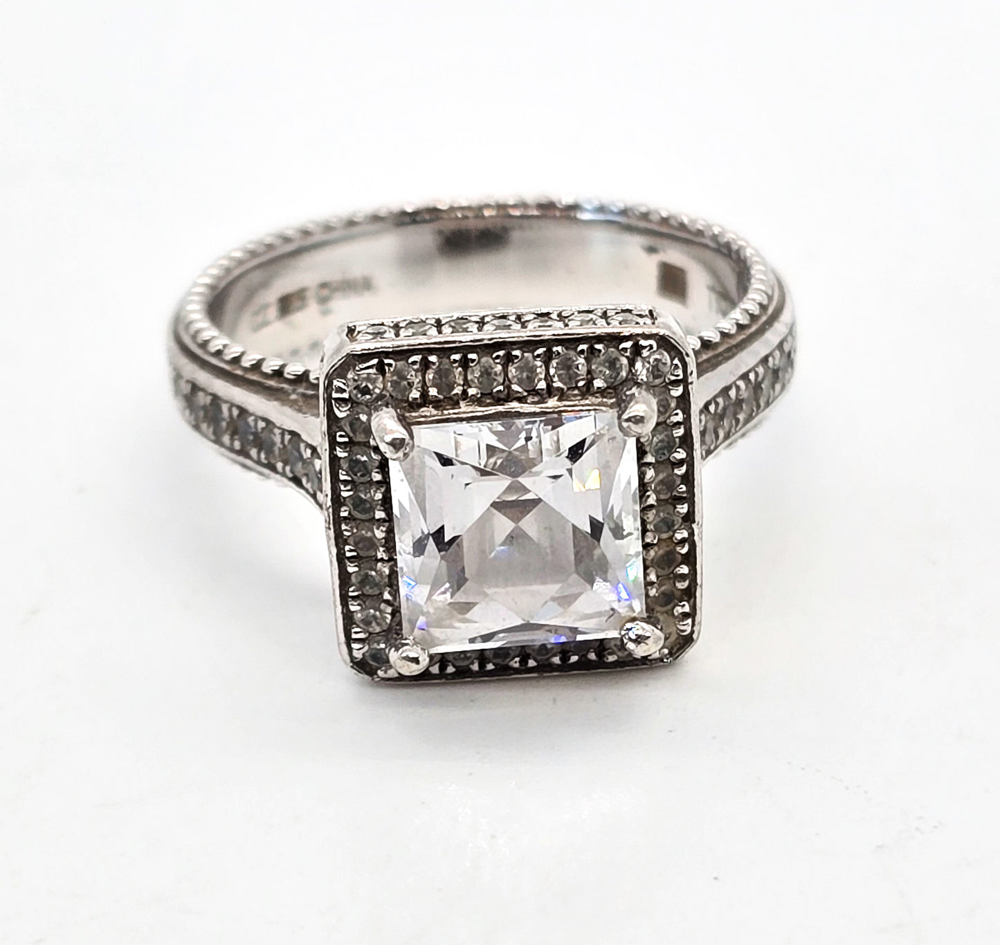 Tycoon Cubic Zirconia Princess cut high end sterling silver ring size 9