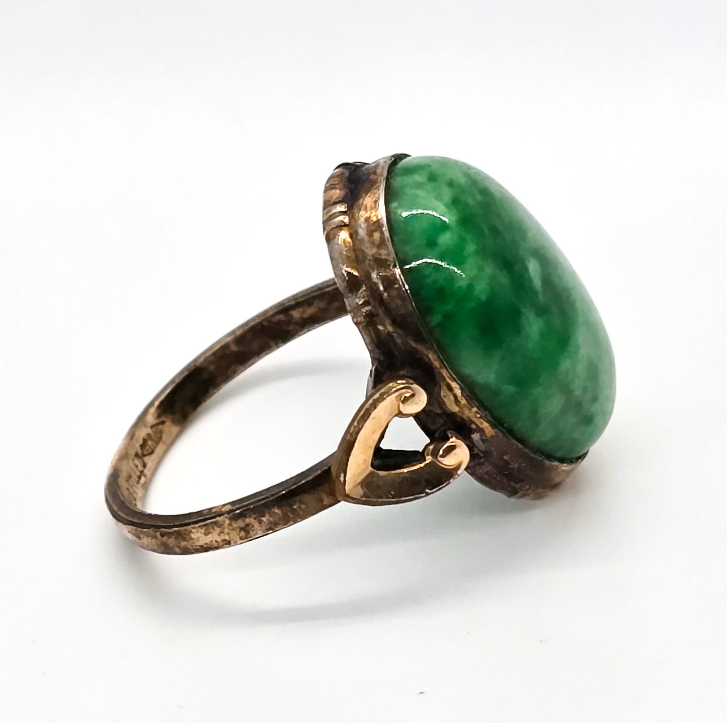 Clark and Coombs green jade gemstone antique Art Deco ring size 8