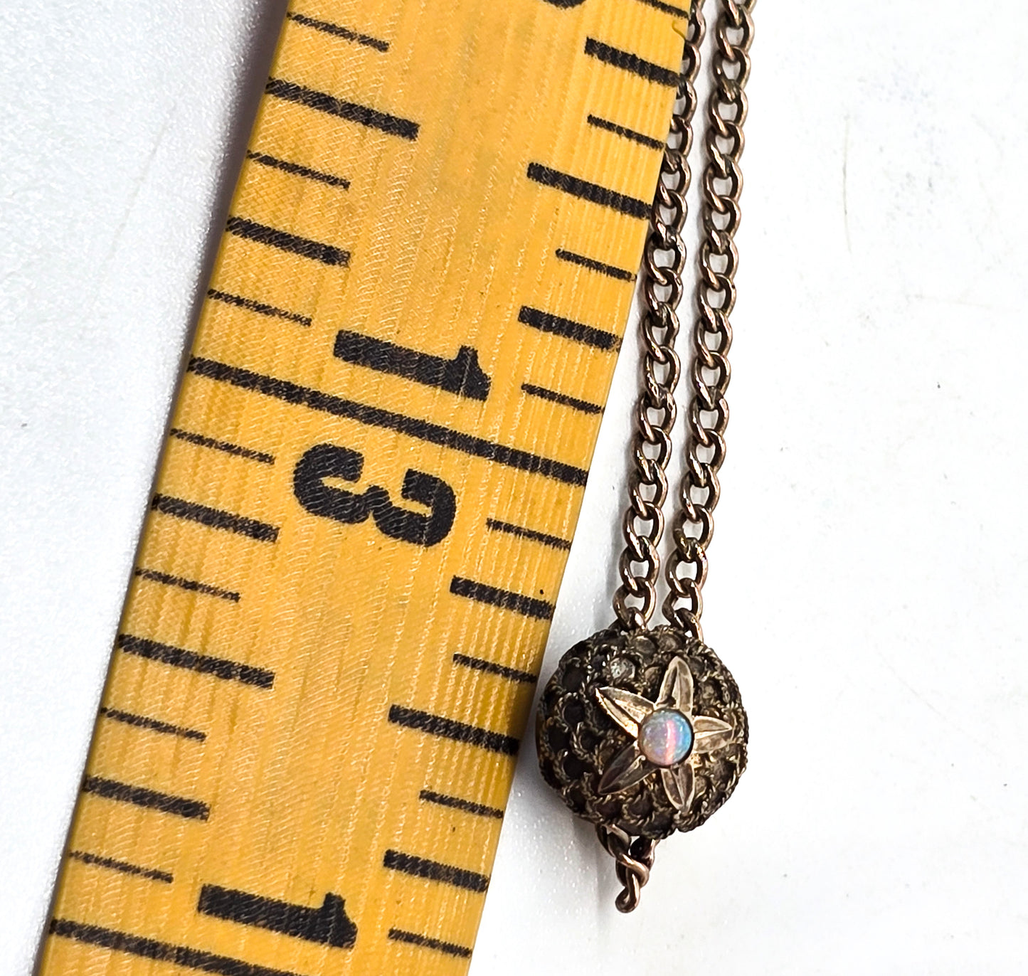 Victorian opal star slider charm yellow gold filled antique watch fob chain HDM & Co