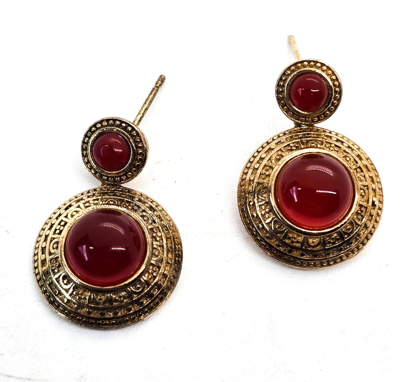 Lenox Carnelian gold over sterling silver vermeil disc drop vintage earrings