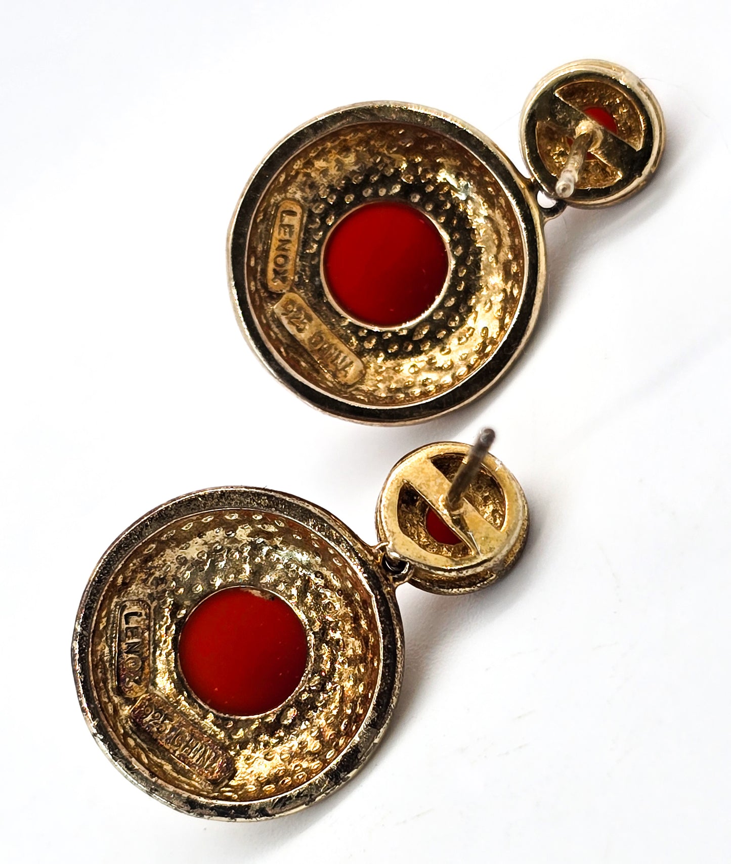 Lenox Carnelian gold over sterling silver vermeil disc drop vintage earrings