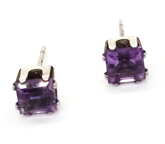 Princess cut amethyst 1.5ct combined sterling silver stud earrings