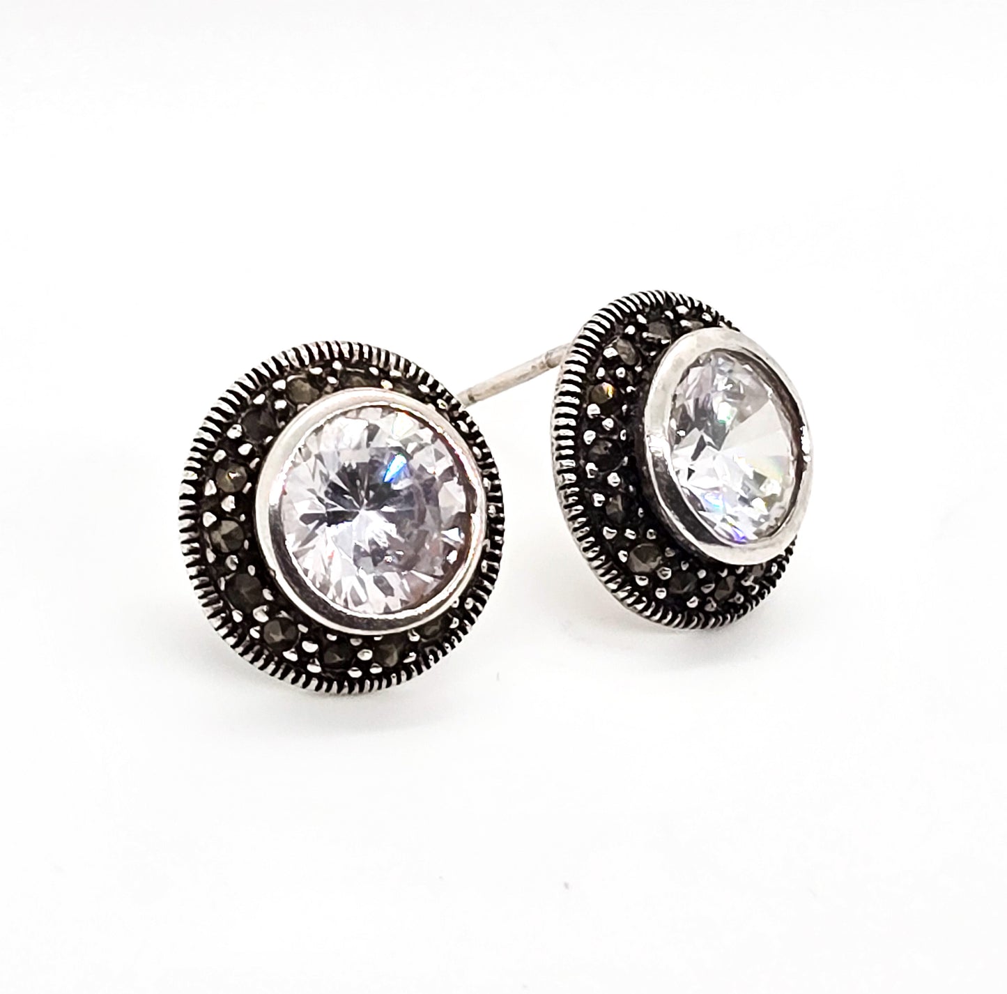 Collins Fine Jewelry CFJ Marcasite Cubic Zirconia sterling silver stud earrings