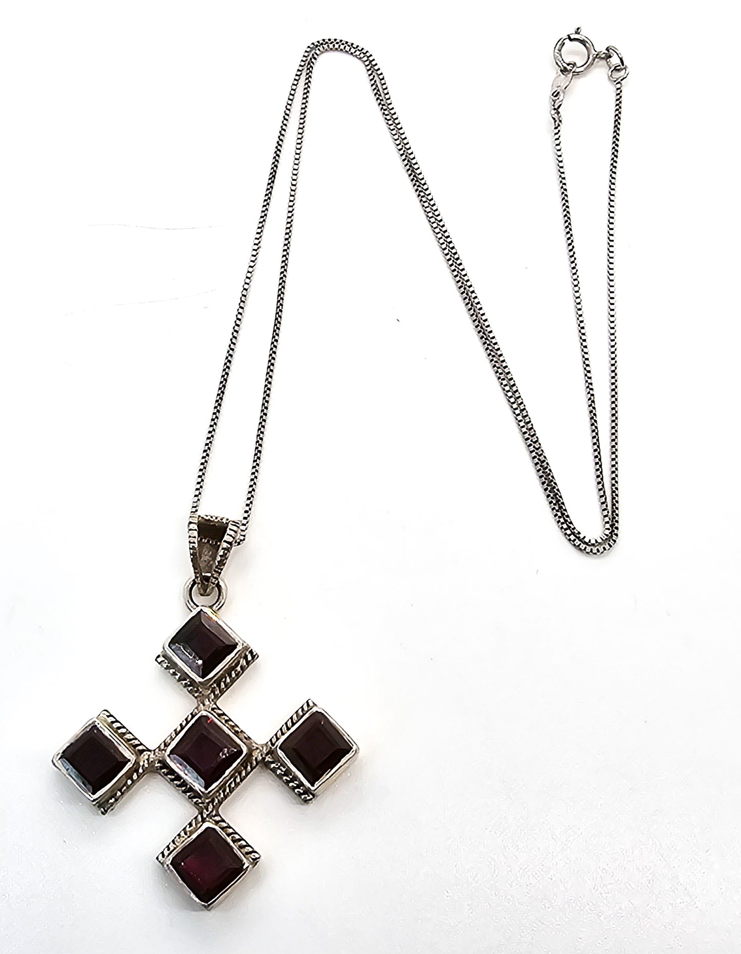 Purple Garnet Umbalite Maltese cross vintage sterling silver necklace