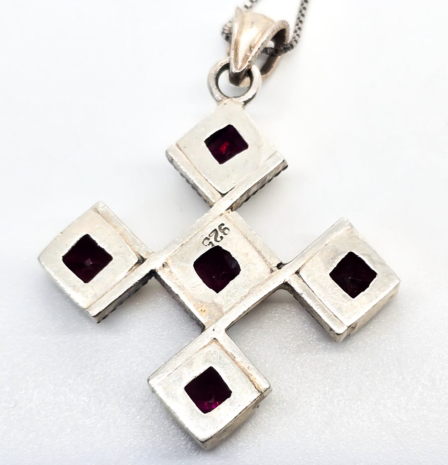 Purple Garnet Umbalite Maltese cross vintage sterling silver necklace