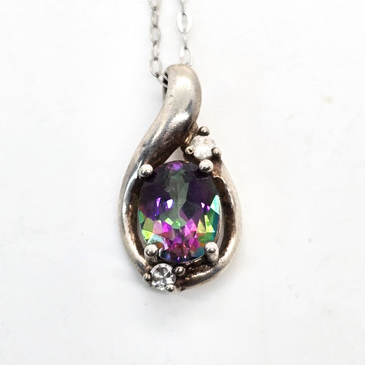 Nevada Silver Company mystic topaz and CZ Cubic zirconia sterling silver necklace