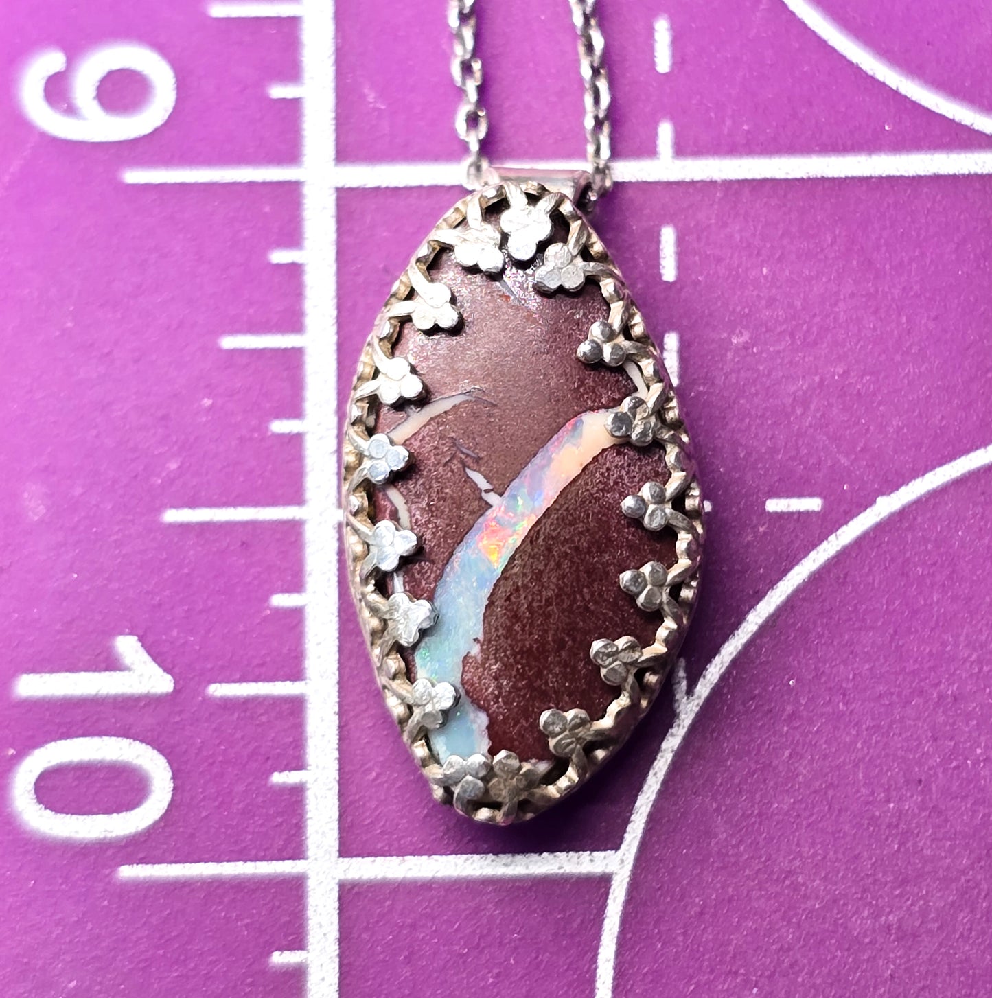 Boulder Opal hand crafted vintage sterling silver gemstone necklace