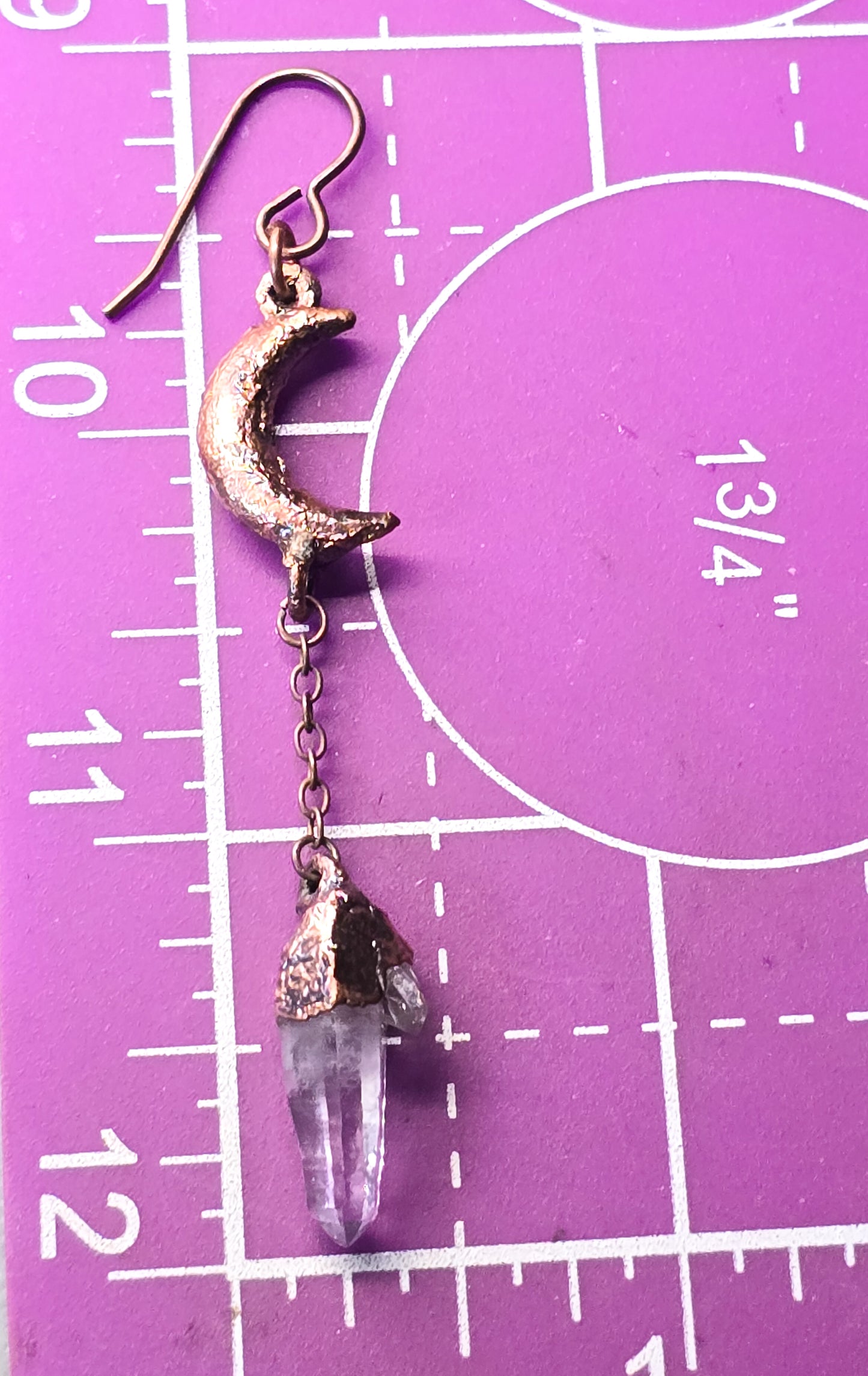 Electroformed Celestial Crescent Moon and terminated amethyst drop earrings