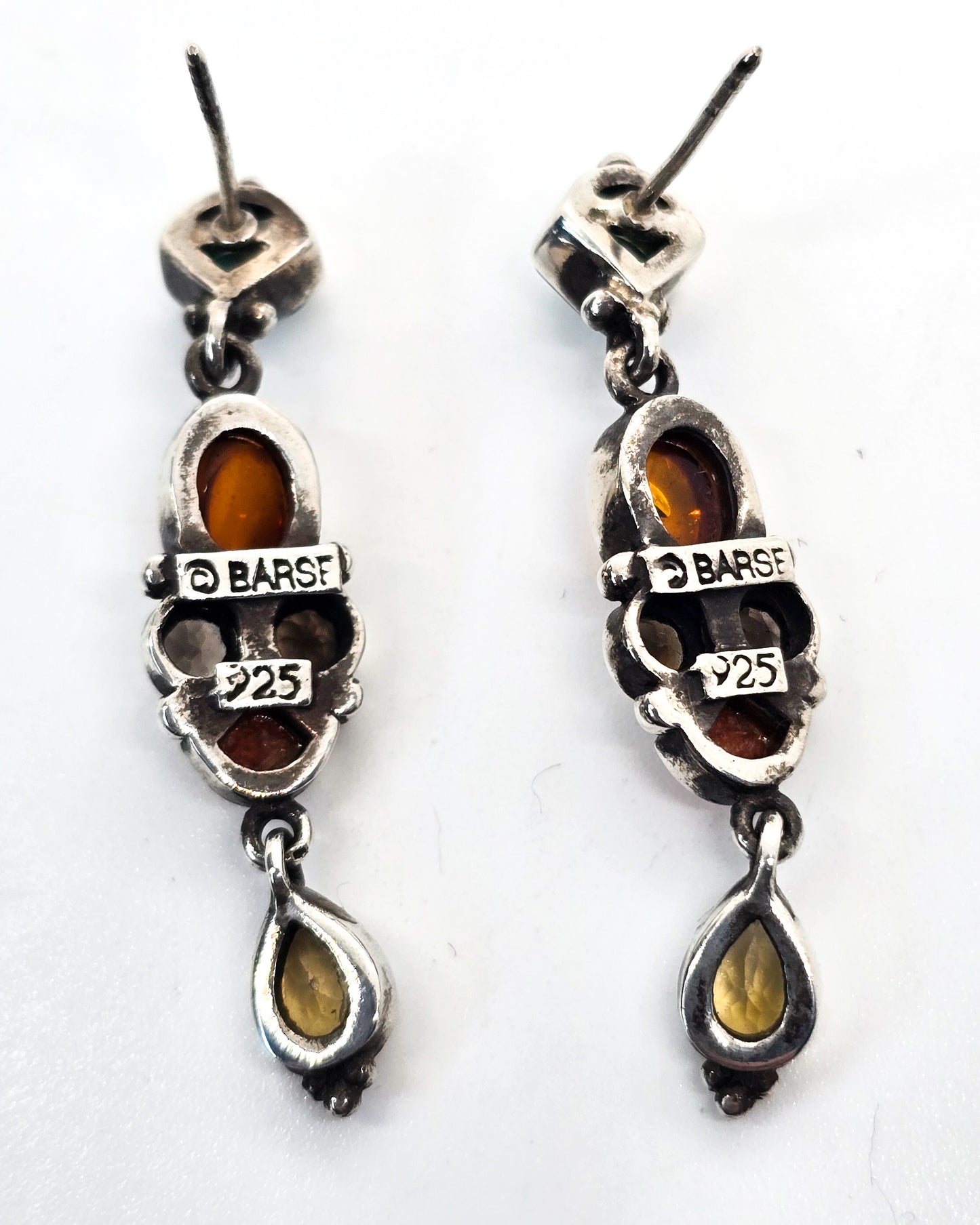 Barse gemstone drop sterling silver earrings turquoise amber smokey quartz citrine coral