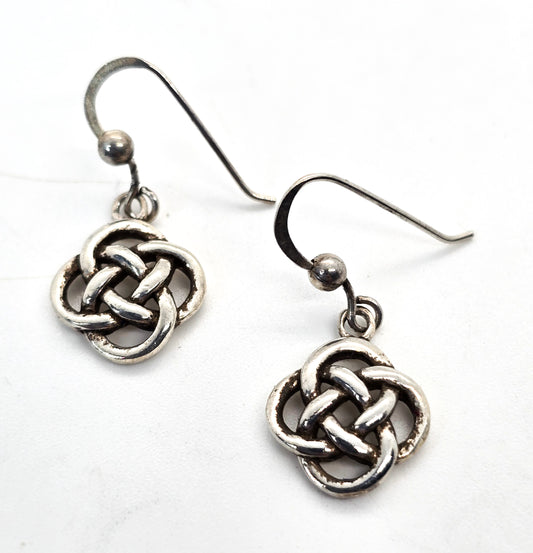 Celtic Irish trinity knot vintage sterling silver drop earrings Druid sweetheart