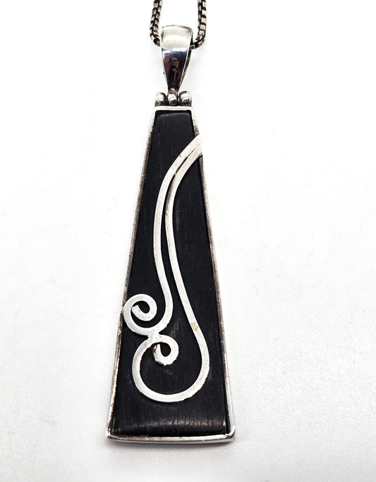 Buffalo Horn large sterling silver swirl vintage pendant necklace
