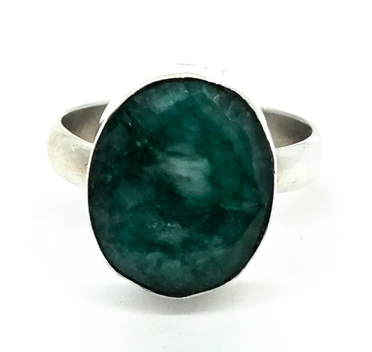 Raw Emerald faceted green gemstone sterling silver ring size 7 and 1/2