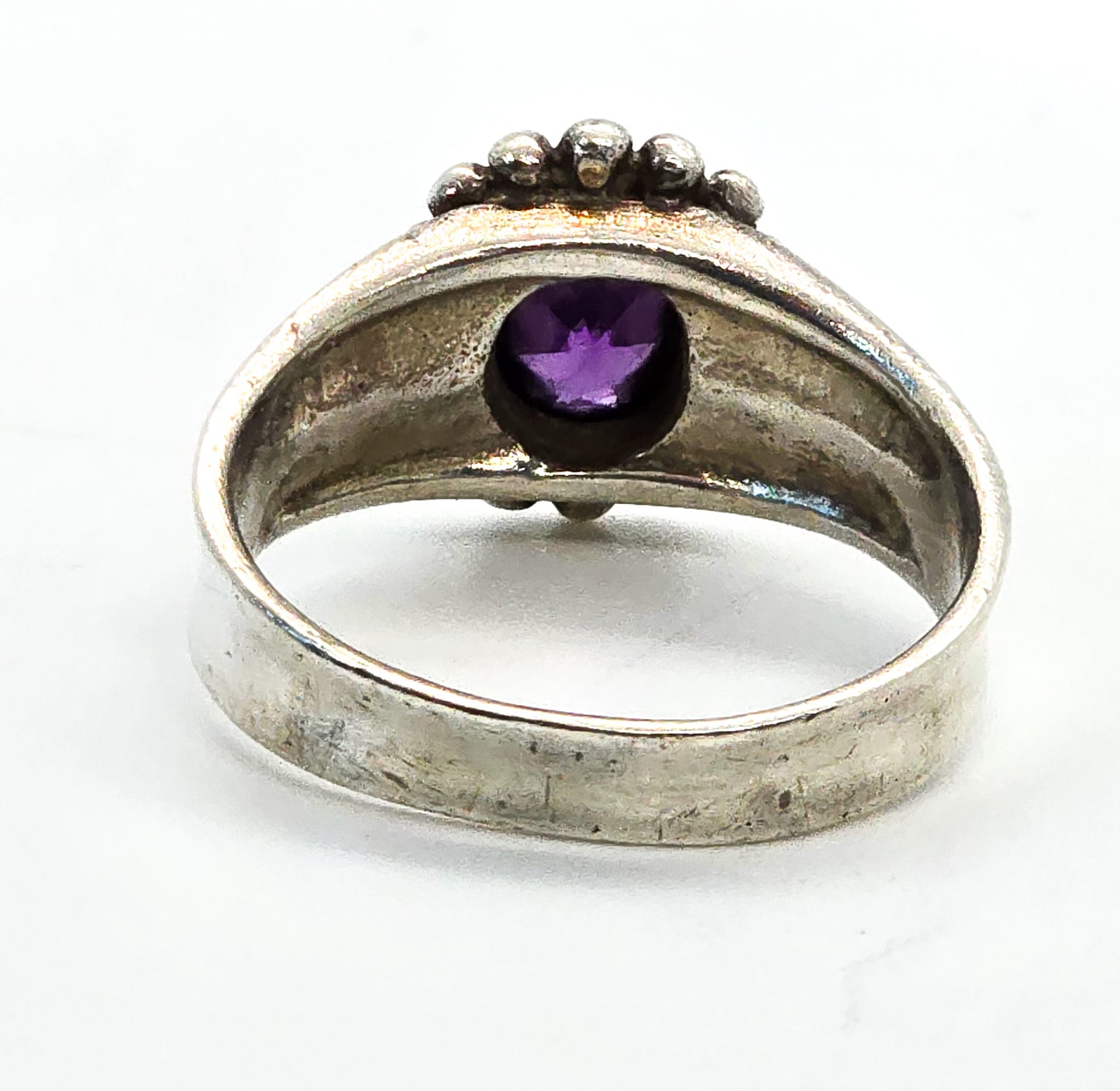 Amethyst sparkling purple tribal thick sterling silver vintage ring size 8.5 MD