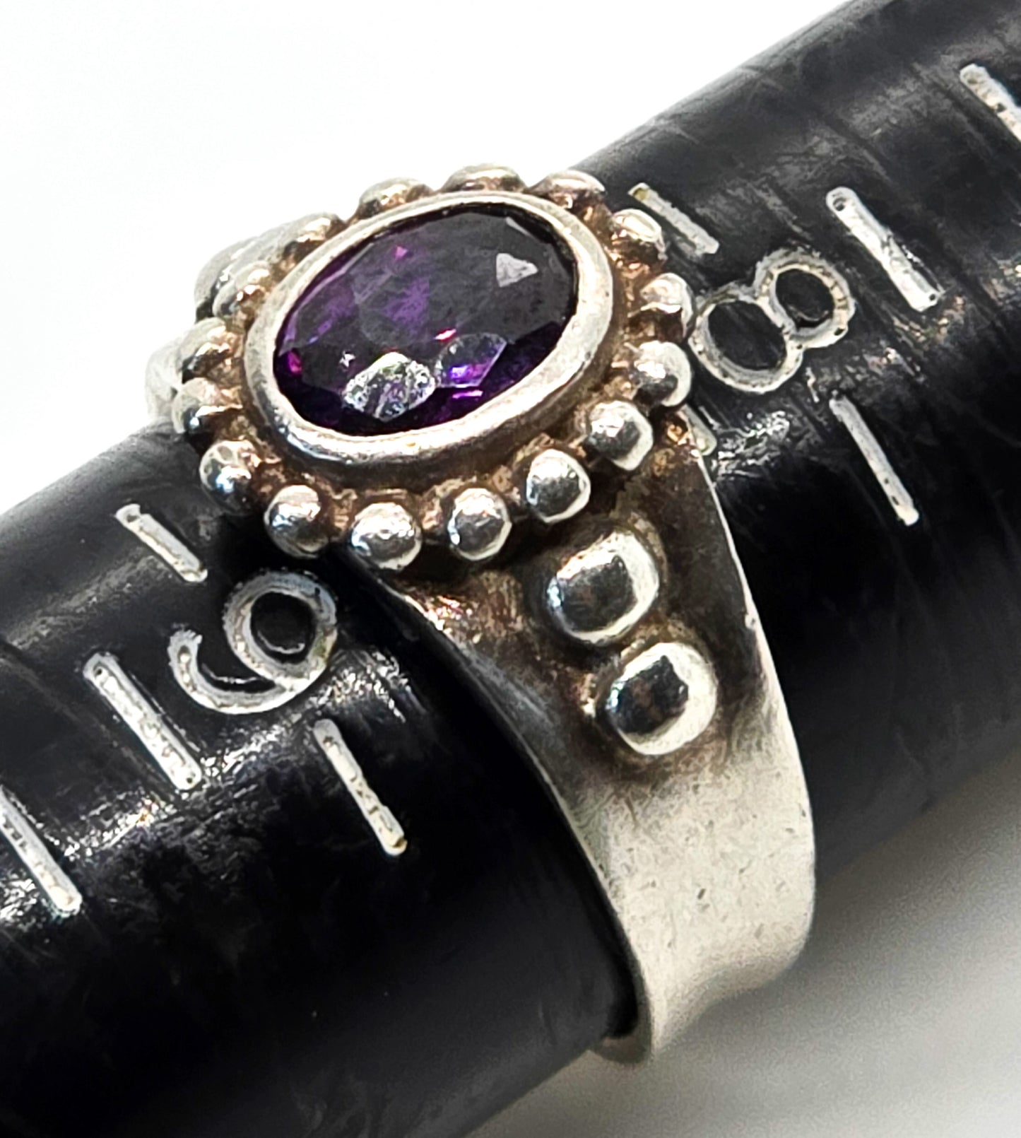 Amethyst sparkling purple tribal thick sterling silver vintage ring size 8.5 MD