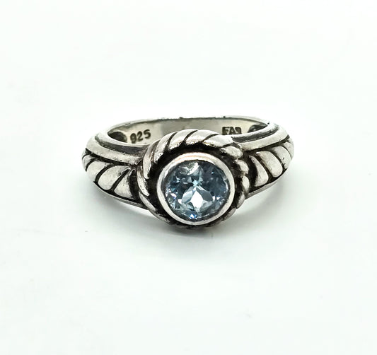 Blue Topaz twisted rope FAS signed vintage thick sterling silver ring size 8