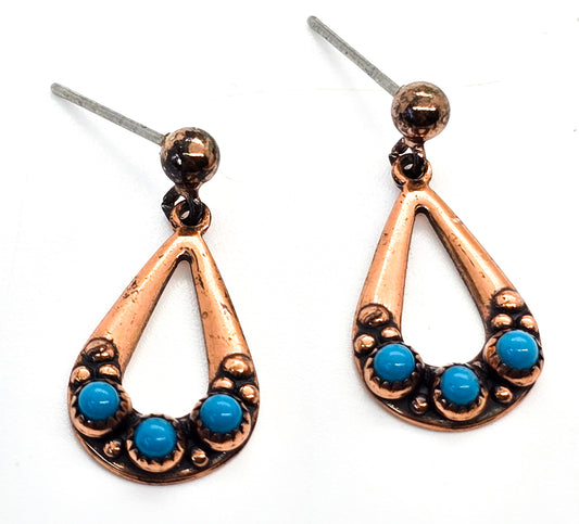 Copper and turquoise Wheeler Manufacturing Company vintage earrings