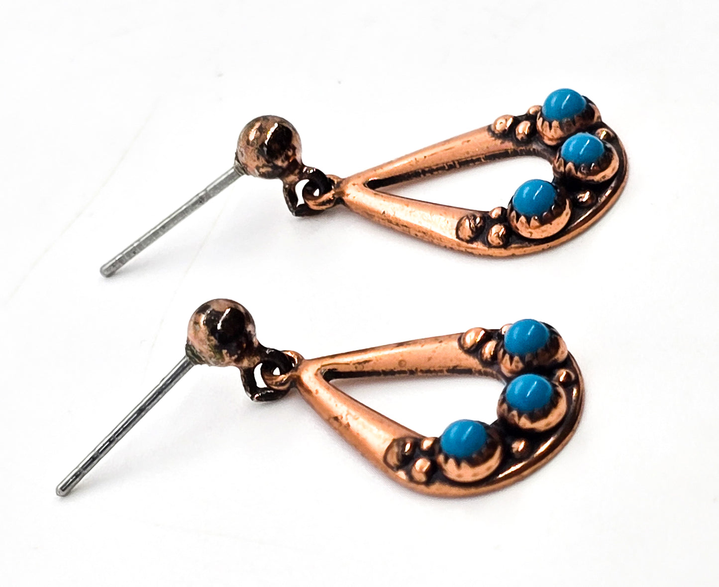 Copper and turquoise Wheeler Manufacturing Company vintage earrings