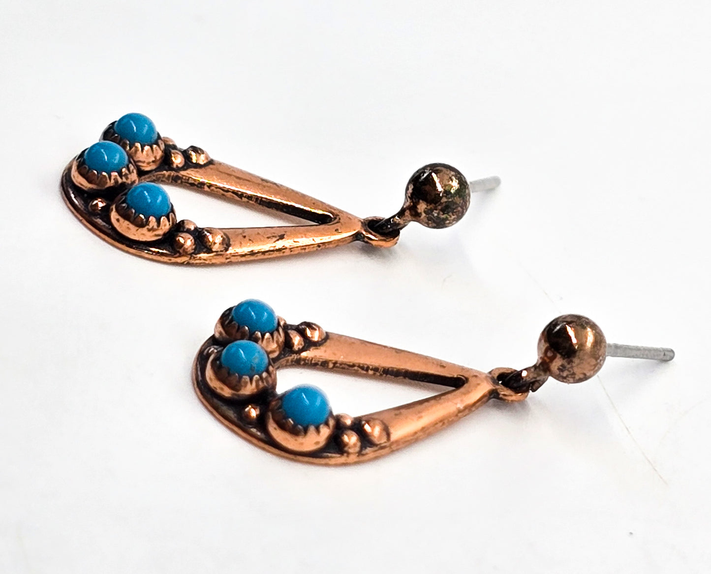 Copper and turquoise Wheeler Manufacturing Company vintage earrings