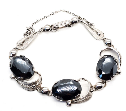 Sorrento Sterling Hematite vintage filigree mid century 3 panel bracelet 7.5 inches