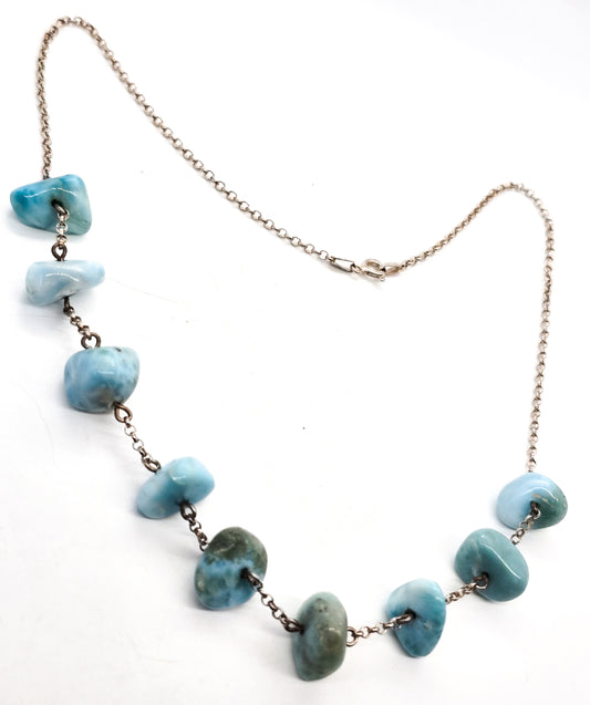 Larimar nugget tumbled Dominican Republic sterling silver stationary necklace