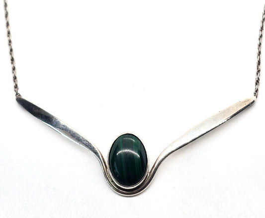 Steven Kolodny Banded Malachite sterling silver vintage 1980's retro necklace