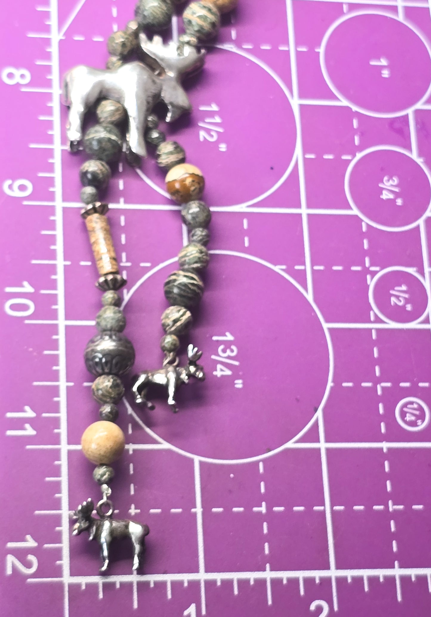 Native American Moose sterling silver Jasper beaded vintage Y necklace