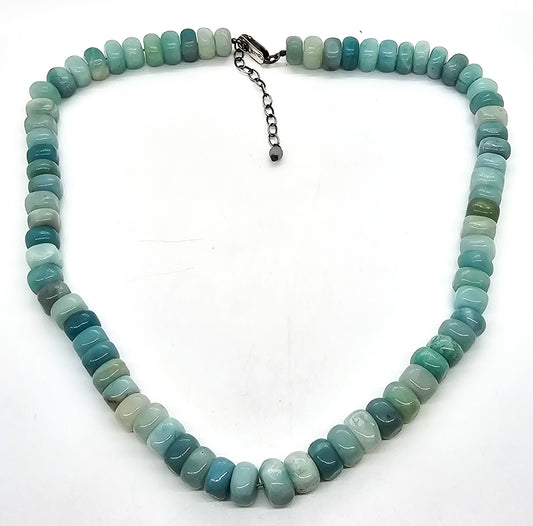 Aquamarine blue gemstone sterling silver rondelle natural beaded adjustable necklace