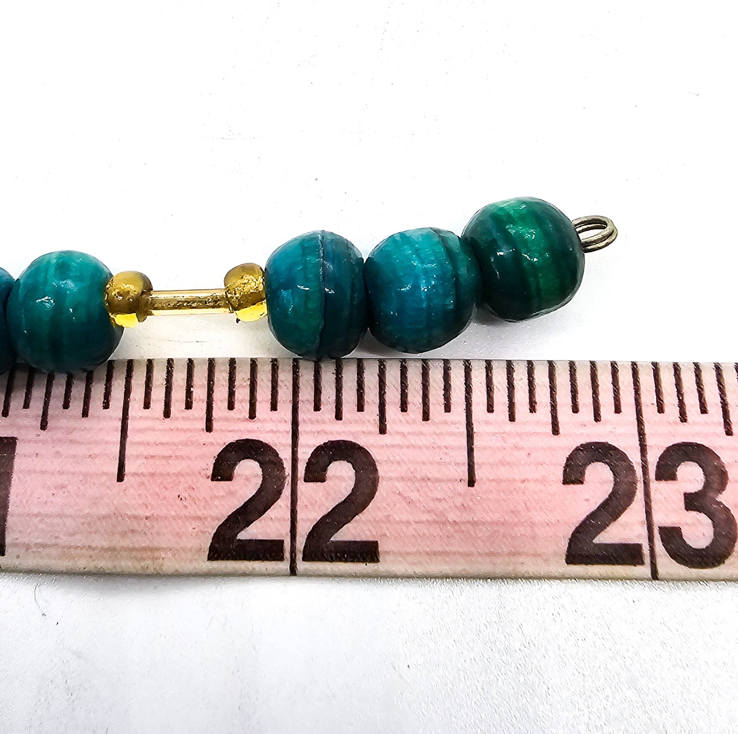 Malachite Chrysocolla beaded leaf 8mm hand crafted artisan vintage necklace