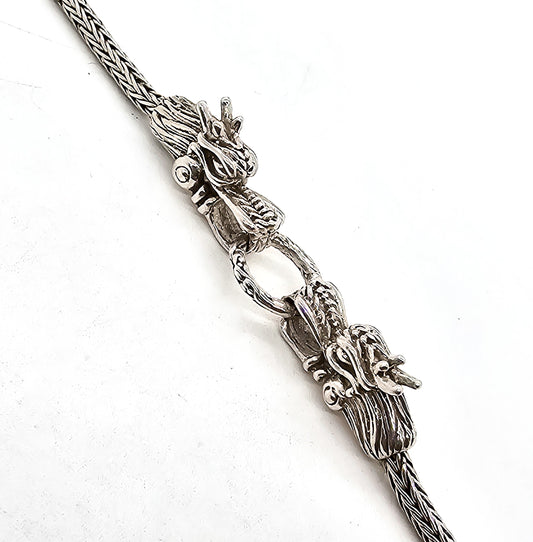 Double Dragon Naga tribal Bali Balinese sterling silver foxtail adjustable toggle bracelet